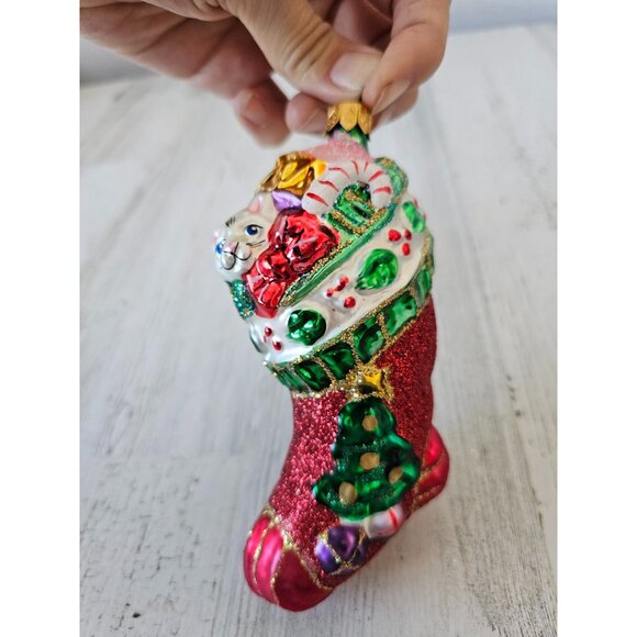 Owc old world Cat stocking glitter ornament vintage Xmas toys tree - Picture 1 of 9